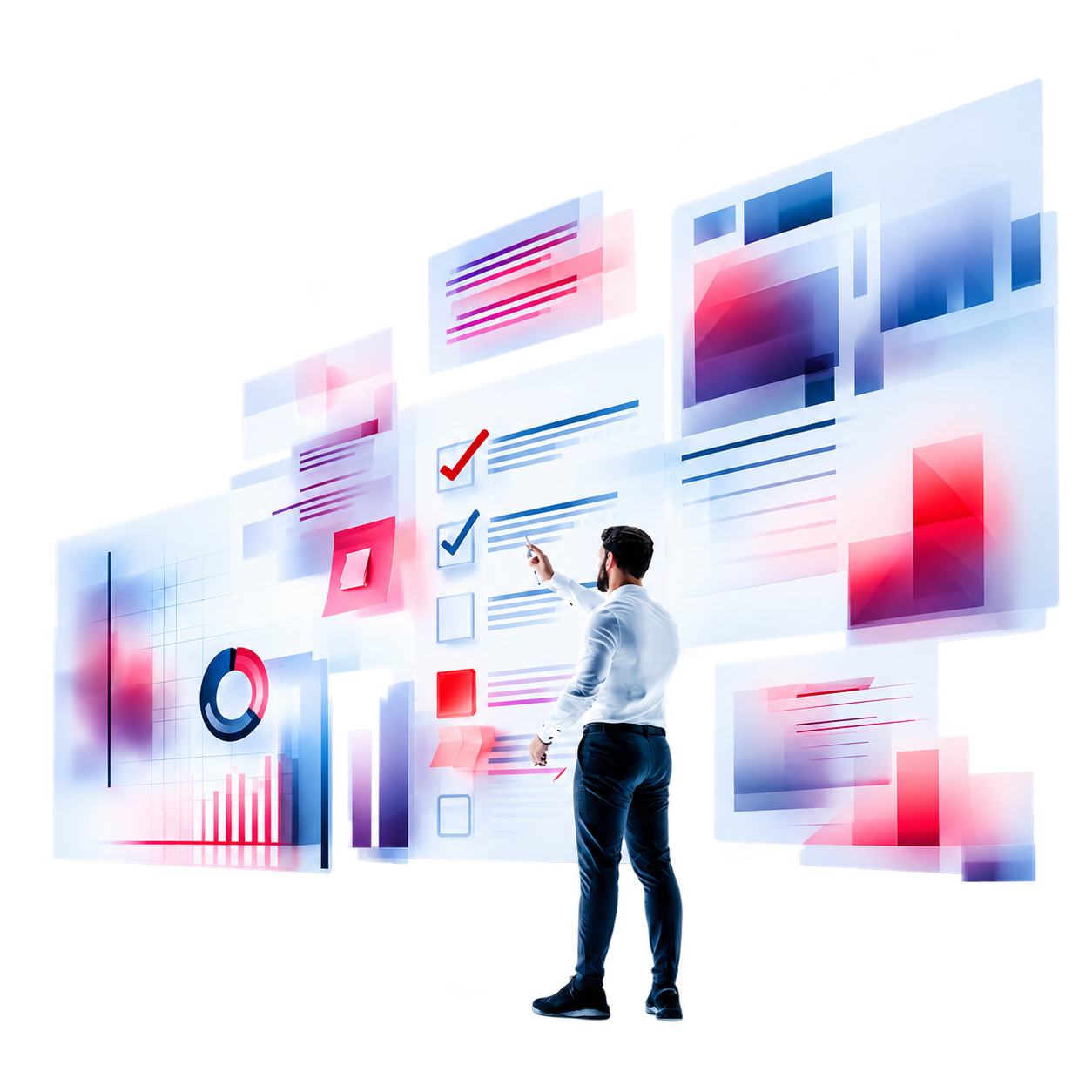 Project professional reviewing tasks and delivery dashboards